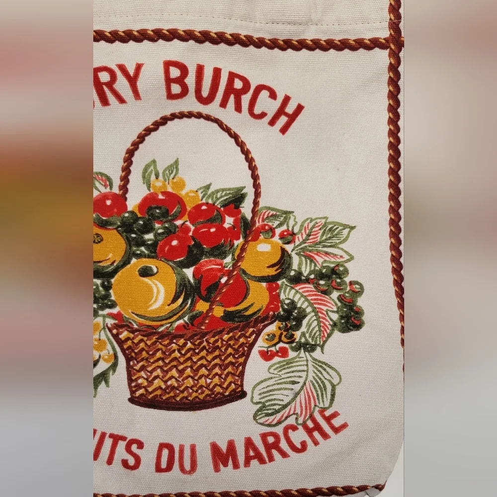 Tory Burch Canvas Gingham Fruit Print Tote Bag